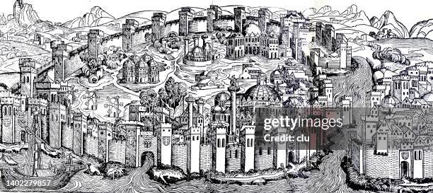 illustrations, cliparts, dessins animés et icônes de l’horizon de constantinople, 15ème siècle - bosphore