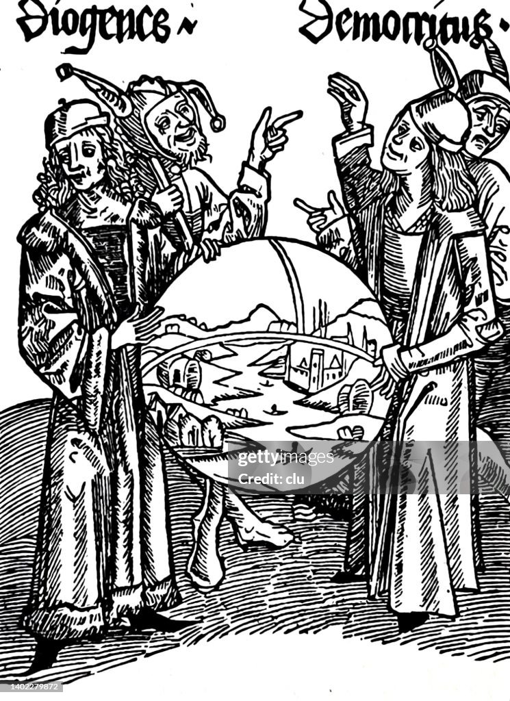Diogenes and Democritus discussing problems of the earth