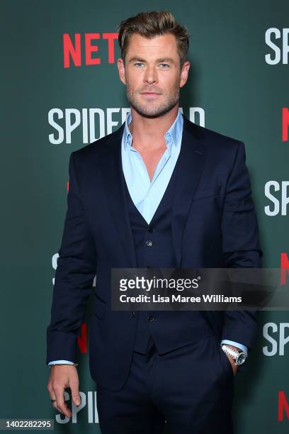 Chris Hemsworth arrives at the red carpet screening of "Spiderhead" at The Entertainment Quarter on June 11, 2022 in Sydney, Australia.