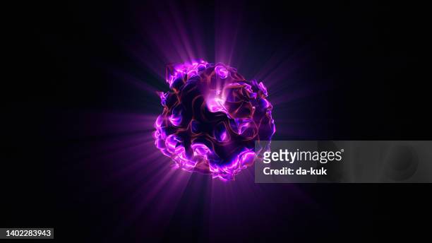 futuristic sphere / energy ball on black background - force physics stock pictures, royalty-free photos & images