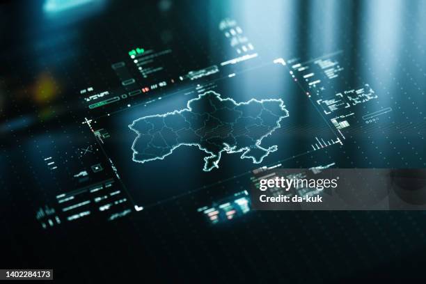 digital map of ukraine with data charts - ukraine map stock pictures, royalty-free photos & images