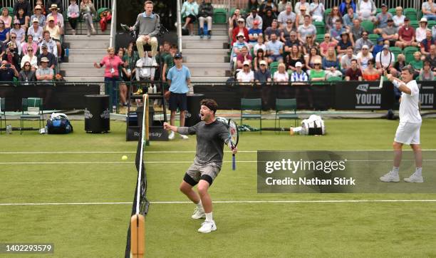 Jonny O'Mara and Ken Skupski of Great Britain celebrate after beating Julian Cash and Henry Patten of Great Britain in the Men's Doubles Final during...