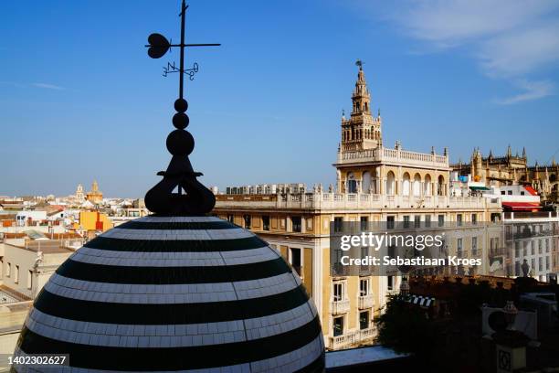 historic skyline of sevilla in the sunshine, cathedral, giralda, spain - santa cruz sevilha - fotografias e filmes do acervo