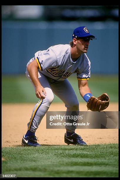 Infielder B. J. Surhoff of the Milwaukee Brewers in action during a game against the Oakland Athletics. Mandatory Credit: Otto Greule /Allsport