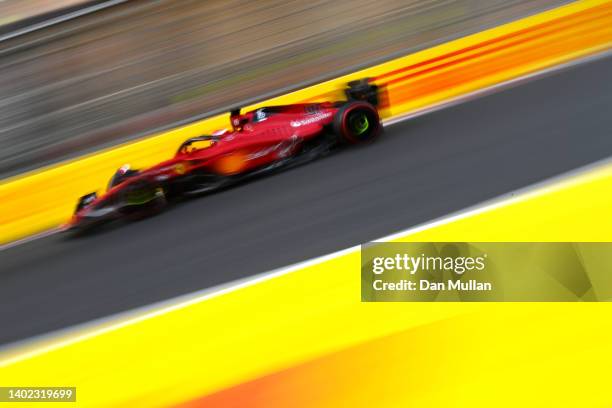Charles Leclerc of Monaco driving the Ferrari F1-75 on track during qualifying ahead of the F1 Grand Prix of Azerbaijan at Baku City Circuit on June...