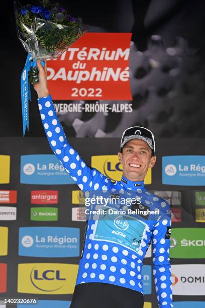 Pierre Rolland of France and Team B&B Hotels P/B KTM Polka Dot Mountain Jersey celebrates at podium during the 74th Criterium du Dauphine 2022 -...