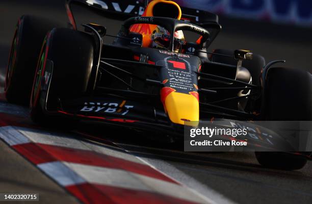 Max Verstappen of the Netherlands driving the Oracle Red Bull Racing RB18 on track during qualifying ahead of the F1 Grand Prix of Azerbaijan at Baku...