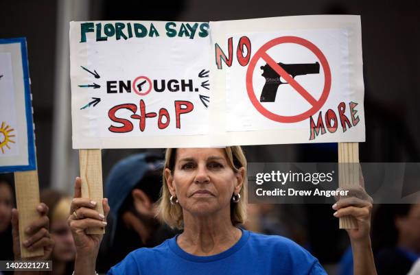 Protestor attends a March for Our Lives rally against gun violence on the National Mall June 11, 2022 in Washington, DC. The March For Our Lives...