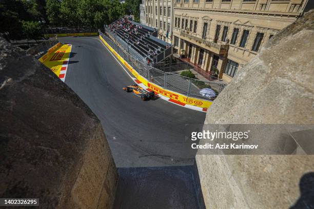 Lando Norris of McLaren and United Kingdom during the third free practice ahead of the F1 Grand Prix of Azerbaijan at Baku City Circuit on June 11,...