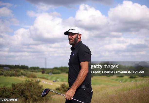 Dustin Johnson of 4 Aces GC looks on during day three of LIV Golf Invitational - London at The Centurion Club on June 11, 2022 in St Albans, England.