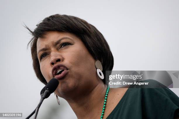 Washington DC Mayor Muriel Bowser speaks alongside gun control activists at the March for Our Lives rally against gun violence on the National Mall...