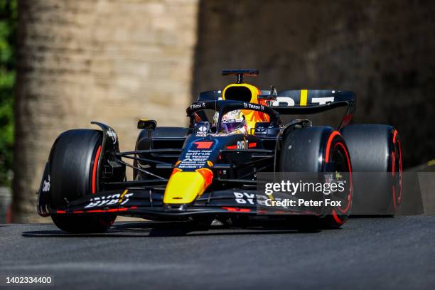 Max Verstappen of Red Bull Racing and The Netherlands during qualifying ahead of the F1 Grand Prix of Azerbaijan at Baku City Circuit on June 11,...