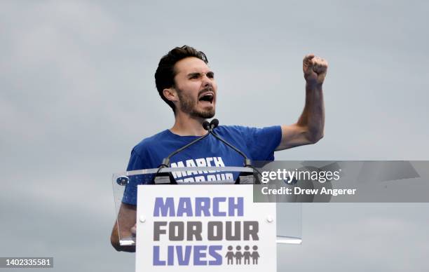 Gun control activist David Hogg speaks during a March for Our Lives rally against gun violence on the National Mall June 11, 2022 in Washington, DC....