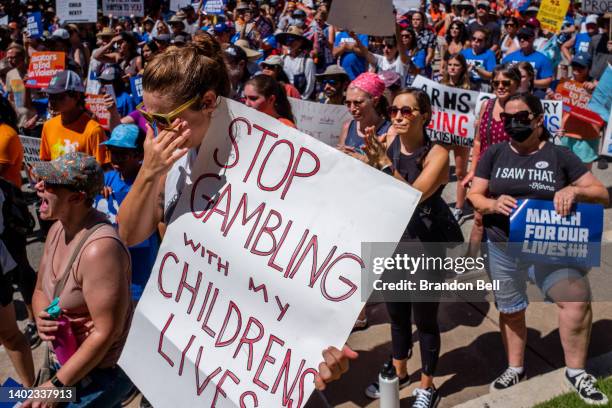 Darcy Edwin wipes away tears during a March for Our Lives rally at the Texas state Capitol on June 11, 2022 in Austin, Texas. Eighteen-year-old...