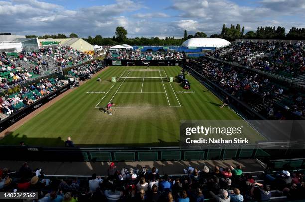 General view of play between Dan Evans of Great Britain and Jack Sock of United States during day eight of the Rothesay Open at Nottingham Tennis...