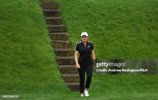 Charlotte Heath of Team Great Britain and Ireland walks down the steps on the 17th hole during the Morning Fourballs on Day Two of The Curtis Cup at...