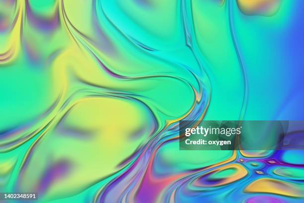 abstract morphing multicolored vibrant neon aqua wave shapes background - trippy スト��ックフォトと画像
