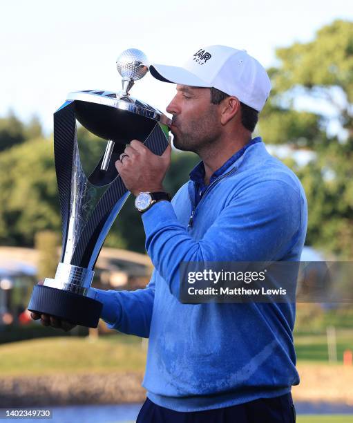 Charl Schwartzel of South Africa pictured after winning the LIV Golf Invitational at The Centurion Club on June 11, 2022 in St Albans, England.