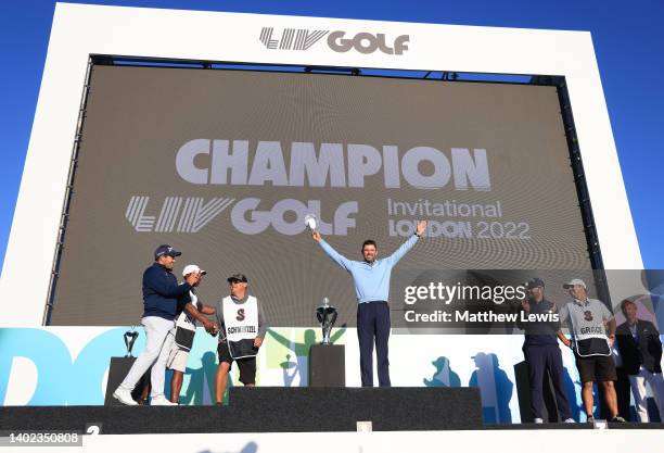 Charl Schwartzel of South Africa pictured after winning the LIV Golf Invitational at The Centurion Club on June 11, 2022 in St Albans, England.