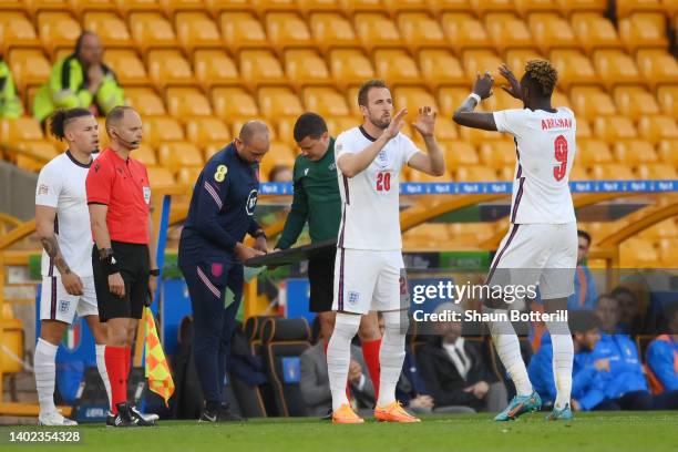 Harry Kane replaces Tammy Abraham of England during the UEFA Nations League - League A Group 3 match between England and Italy at Molineux on June...