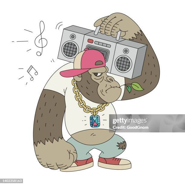 monkey music fan - rap cartoon stock illustrations