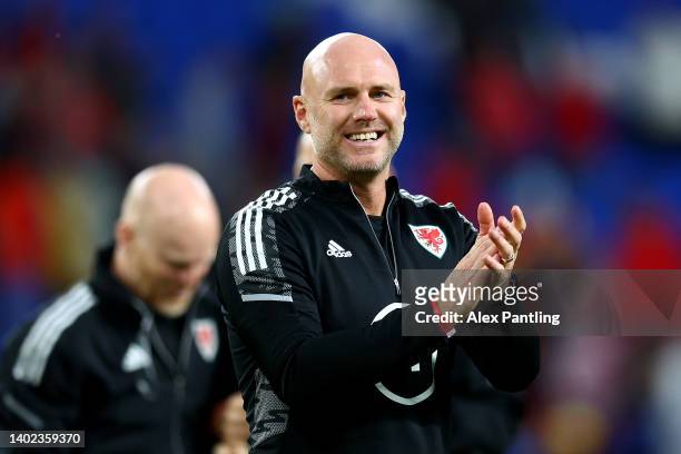 Rob Page, Head Coach of Wales acknowledges the fans after their sides draw during the UEFA Nations League League A Group 4 match between Wales and...