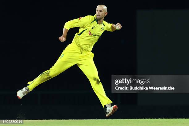 Ashton Agar of Australia in action during the 3rd match in the T20 International series between Sri Lanka and Australia at Pallekele Cricket Stadium...