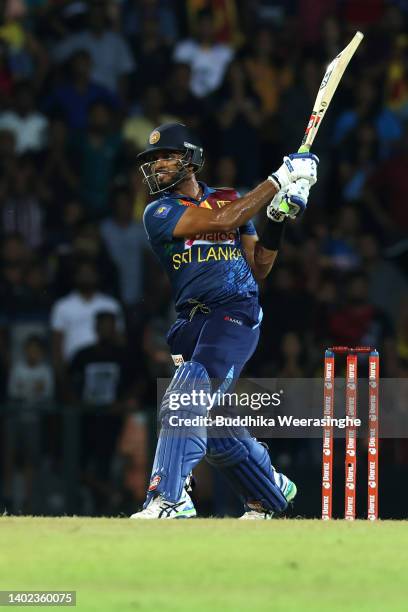 Dasun Shanaka of Sri Lanka bats during the 3rd match in the T20 International series between Sri Lanka and Australia at Pallekele Cricket Stadium on...