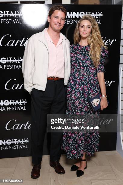 Josh Hartnett and Tamsin Egerton attend the Filming Italy 2022 red carpet on June 11, 2022 in Santa Margherita di Pula, Italy.