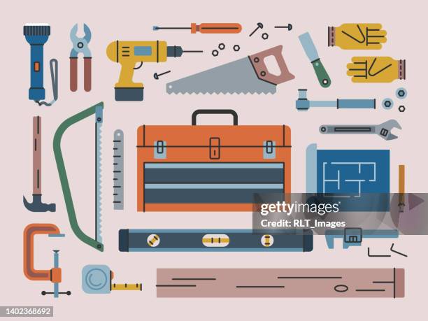 ilustrações de stock, clip art, desenhos animados e ícones de handiwork & tools — brightline series - serrote
