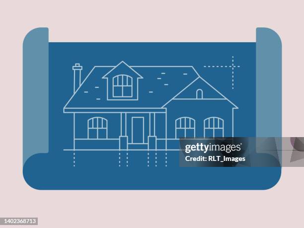 stockillustraties, clipart, cartoons en iconen met home blueprint — brightline series - blauwdruk
