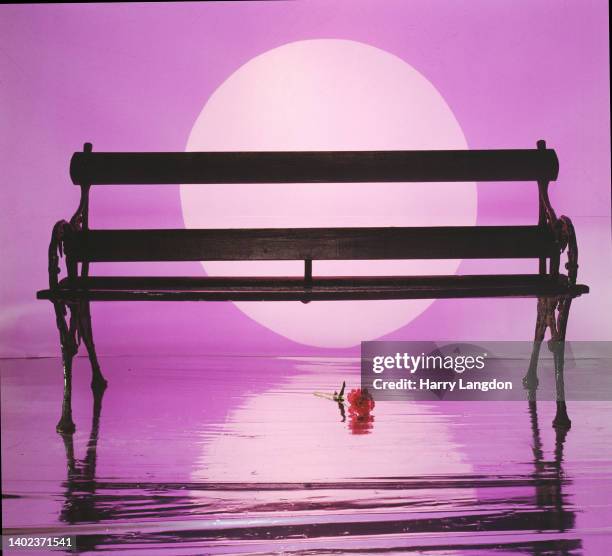 View of an empty bench used on a portrait session for singer Donna Summer in 1980 in Los Angeles, California.