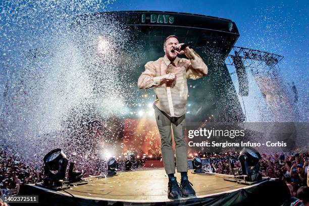 Dan Reynolds of Imagine Dragons performs at Ippodromo SNAI La Maura during the I-Days Festival on June 11, 2022 in Milan, Italy.