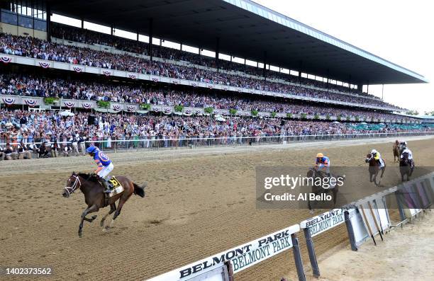 Mo Donegal with Irad Ortiz Jr. Up wins the 154th running of the Belmont Stakes at Belmont Park on June 11, 2022 in Elmont, New York.