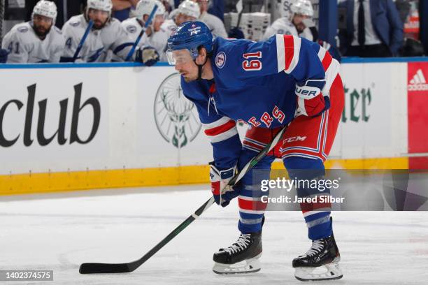 Justin Braun of the New York Rangers skates against the Tampa Bay Lightning in Game Five of the Eastern Conference Final of the 2022 Stanley Cup...