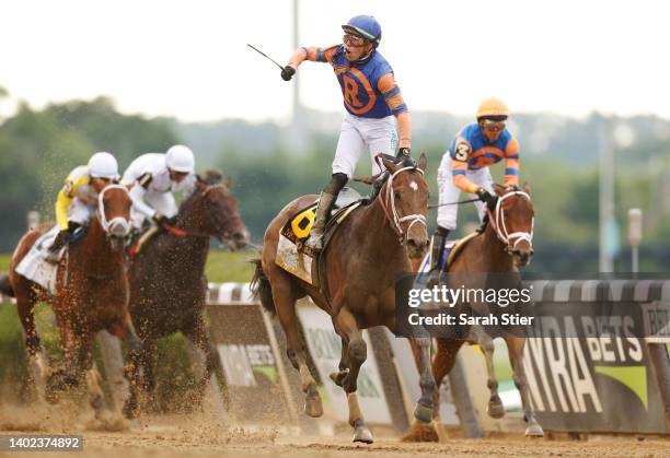Mo Donegal with Irad Ortiz, Jr. Up wins the 154th running of the Belmont Stakes as Nest with Jose Ortiz up finishes second at Belmont Park on June...