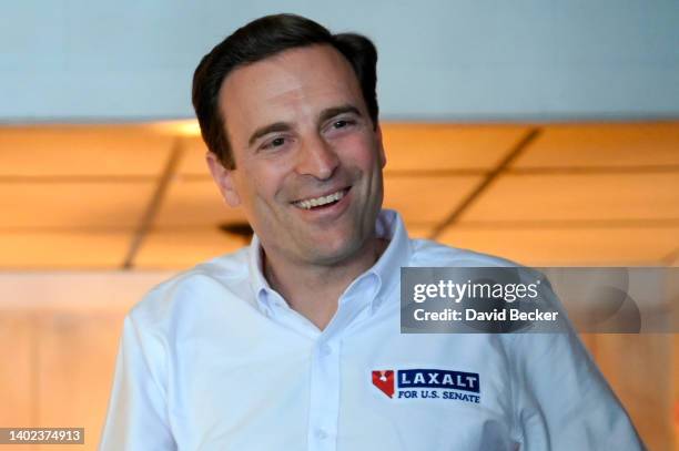 Nevada GOP Senate candidate Adam Laxalt speaks during a campaign event at Pirates Landing restaurant on June 11, 2022 in Logandale, Nevada. Laxalt...