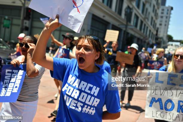 Protesters participate in March For Our Lives II to protest against gun violence on June 11, 2022 in Los Angeles, California. Gun reform advocates in...