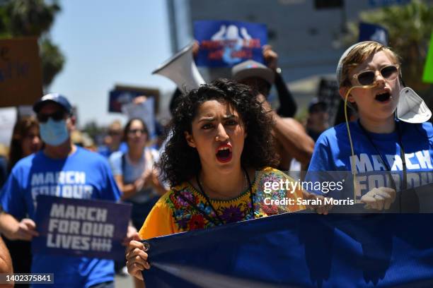 Protesters participate in March For Our Lives II to protest against gun violence on June 11, 2022 in Los Angeles, California. Gun reform advocates in...