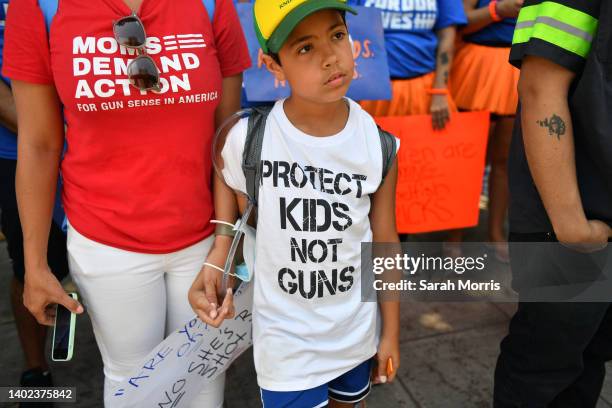 Young protester participates in March For Our Lives II to protest against gun violence on June 11, 2022 in Los Angeles, California. Gun reform...