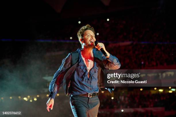 Spanish singer Manuel Carrasco performs at La Cartuja Stadium on June 11, 2022 in Seville, Spain.