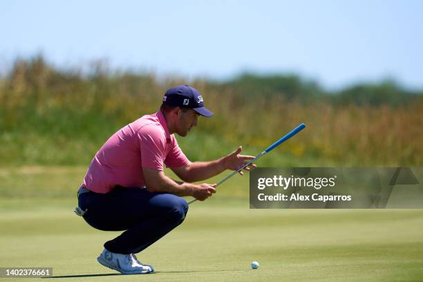 Bradley Neil of Scotland lines up a putt on the 17th hole during Day Three of the Emporda Challenge at Emporda Golf Club on June 11, 2022 in Girona,...