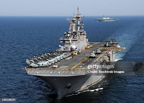 uss essex transits off the coast of northeastern japan. - japan maritime self defense force stock pictures, royalty-free photos & images