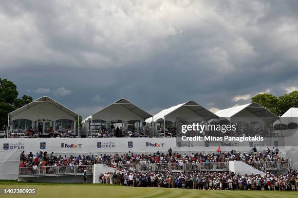 General view of the grandstand on the 18th hole during the third round of the RBC Canadian Open at St. George's Golf and Country Club on June 11,...