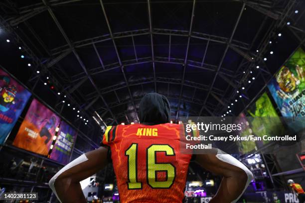 Isaiah King of Zappers looks on before the Fan Controlled Football Season v2.0 - Championship against the Bored Ape FC on June 11, 2022 in Atlanta,...