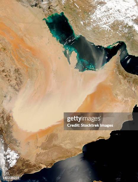 satellite view of a dust storm in saudi arabia. - dust storm stock pictures, royalty-free photos & images