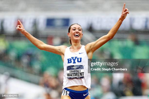 Courtney Wayment of BYU wins the 3000 meter steeplechase final to set a new collegiate record during the NCAA Division I Men's and Women's Outdoor...