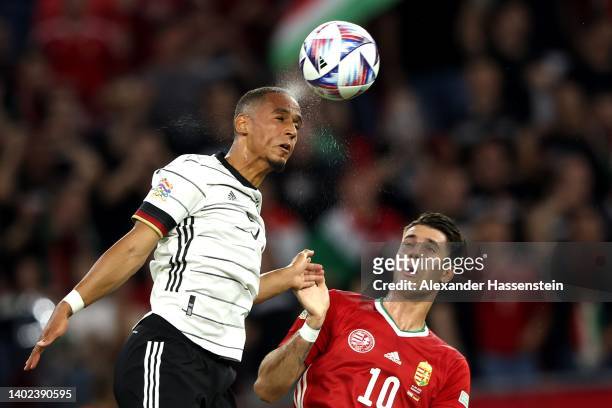 Thilo Kehrer of Germany battles for the ball with Dominik Szoboszlai of Hungary during the UEFA Nations League League A Group 3 match between Hungary...