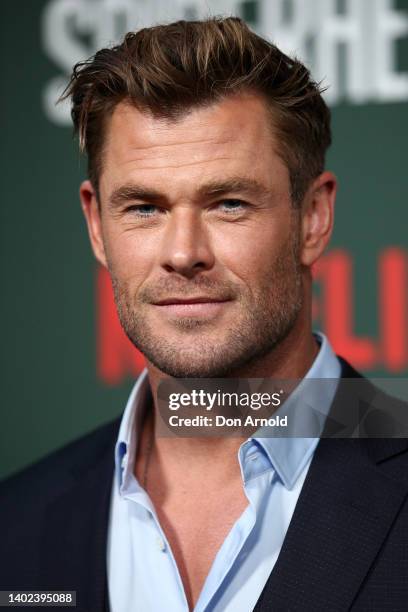 Chris Hemsworth arrives at the red carpet screening of "Spiderhead" at The Entertainment Quarter on June 11, 2022 in Sydney, Australia.