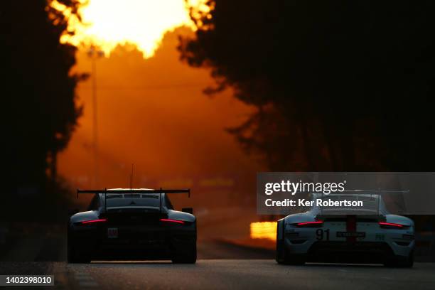 The Hardpoint Motorsport Porsche 911 RSR of Andrew Haryanto, Alessio Picariello and Martin Rump and the The Porsche GT Team 911 RSR - 19 of Richard...